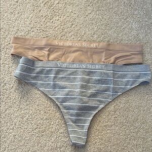 Bundle of 2 Victoria's Secret Thongs-Tan and Gray Striped -NWT. Size XL
